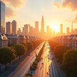 Paysage urbain français moderne avec monuments emblématiques