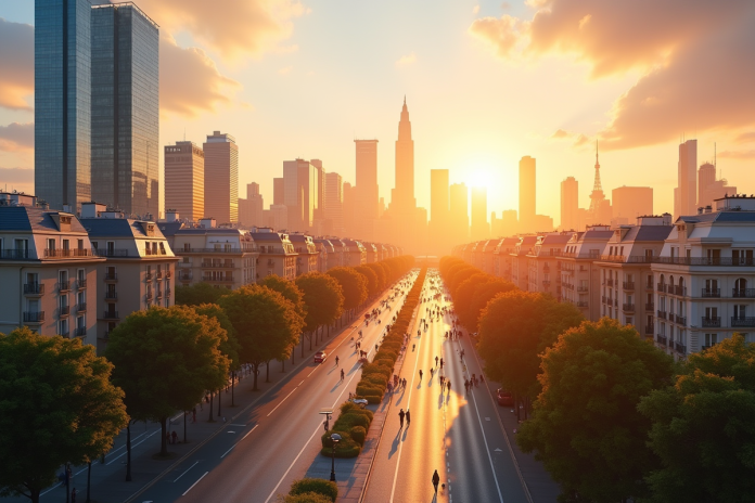 skyline-ville-luxe-france Paysage urbain français moderne avec monuments emblématiques