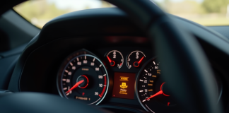 Tableau de bord de voiture avec voyant ASR éclairé en focus