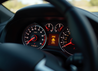 Tableau de bord de voiture avec voyant ASR éclairé en focus