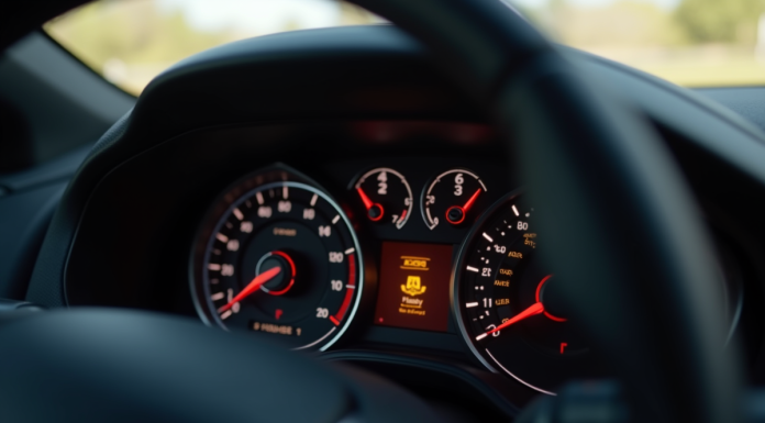 Tableau de bord de voiture avec voyant ASR éclairé en focus