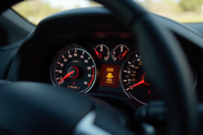 Tableau de bord de voiture avec voyant ASR éclairé en focus
