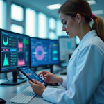 Pourquoi digitaliser la gestion de la dosimétrie en laboratoire ? Technicien en laboratoire utilisant une tablette pour la dosimetrie