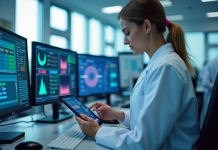 Pourquoi digitaliser la gestion de la dosimétrie en laboratoire ? Technicien en laboratoire utilisant une tablette pour la dosimetrie