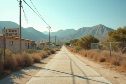 Terrain commercial vide en Corse avec panneau de permis de construire sur fond de maquis méditerranéen